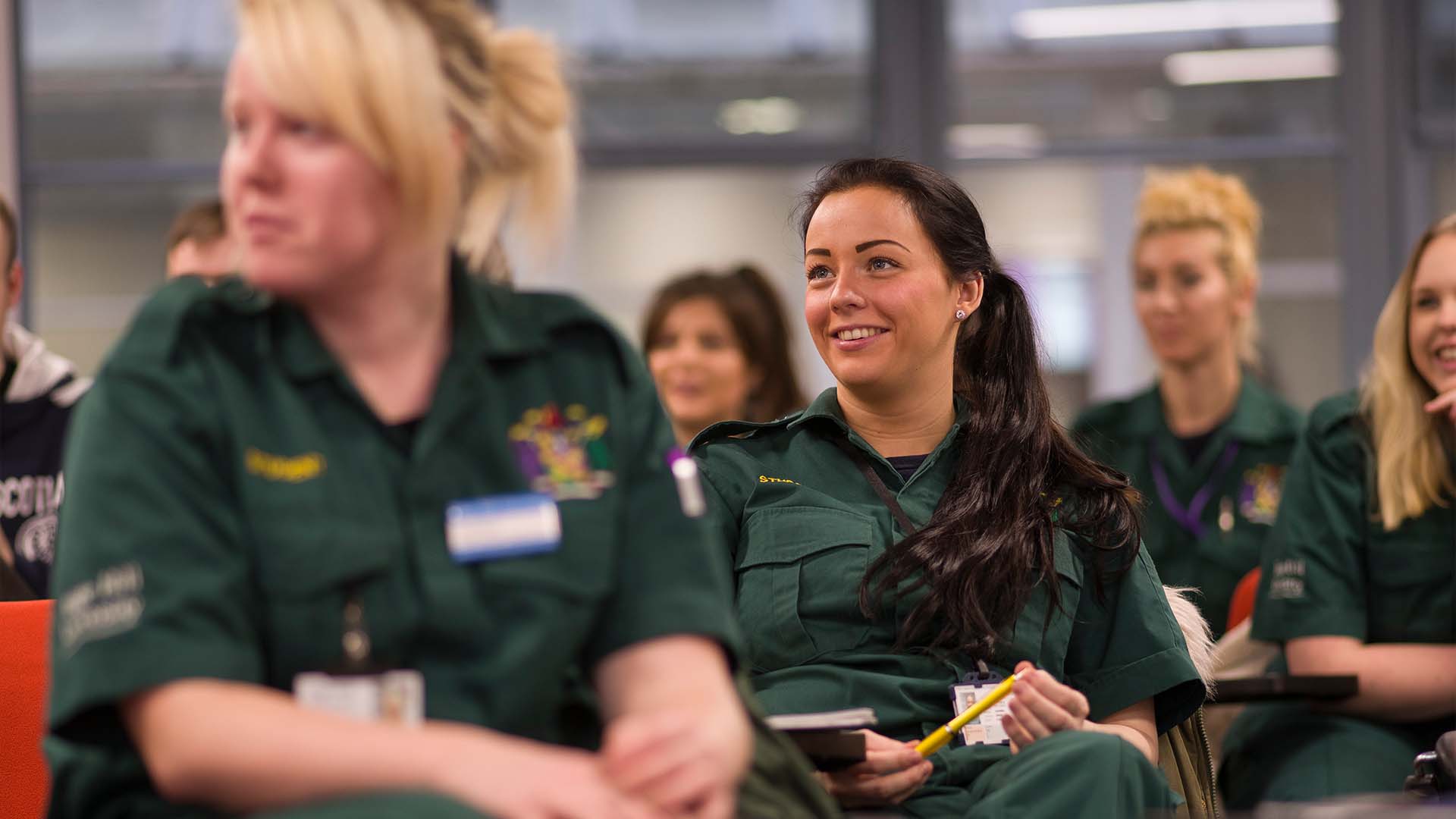 A group of female paramedic students at Edge Hill's St James campus