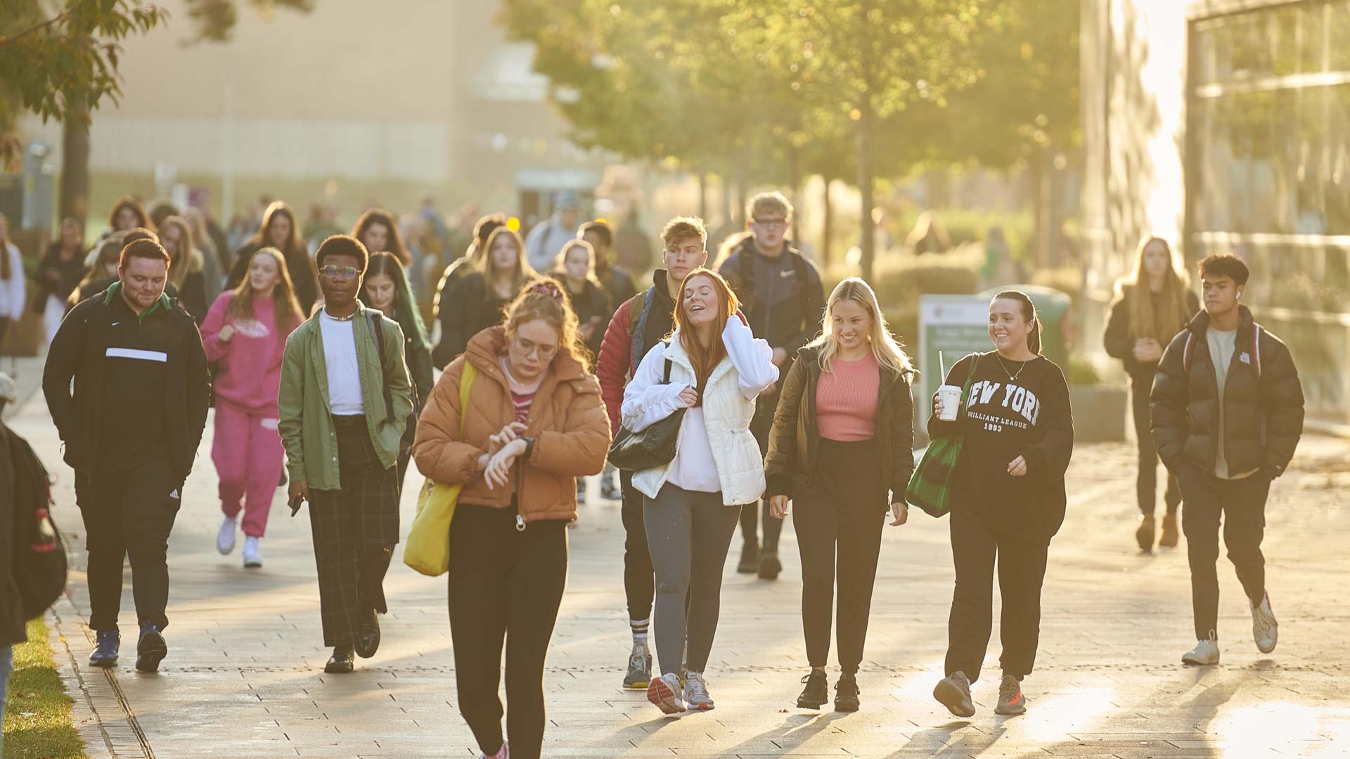 Students walking across campus