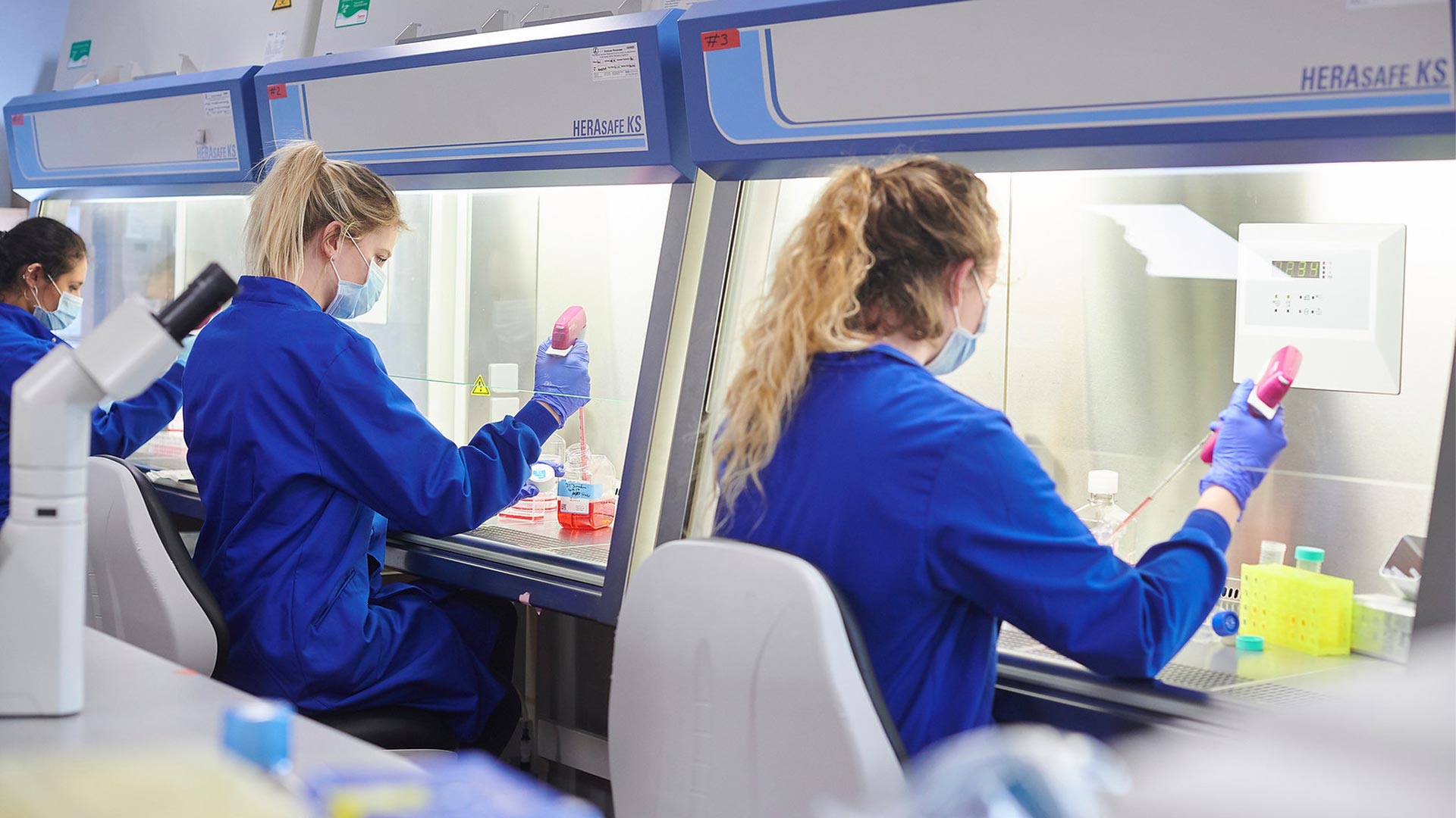 Biosciences students doing analysis research in a laboratory